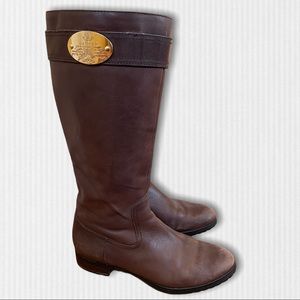 Ralph Lauren Brown Leather Zip Calf Boots w/ Gold